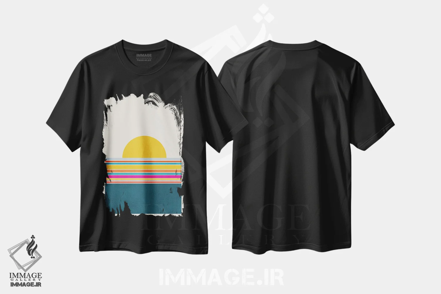 تیشرت مشکی طرح دار منظره رنگارنگ انتزاعی I، آبستره اثر ام سی دیزاین لب | فروشگاه ایماژ
