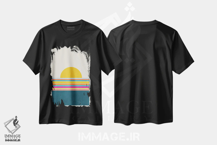 تیشرت مشکی طرح دار منظره رنگارنگ انتزاعی I، آبستره اثر ام سی دیزاین لب | فروشگاه ایماژ