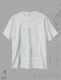 تیشرت سفید طرح دار خطوط جسور مینیمال آبی روشن A اثر ام سی دیزاین لب | immage.ir