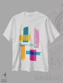 تیشرت سفید طرح دار انتزاعی جسور با رنگ های پرطراوت اثر ام سی دیزاین لب | immage.ir