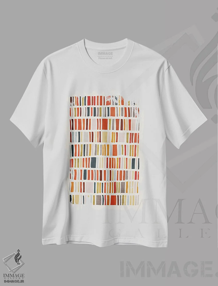 تیشرت سفید طرح دار کاشی موزاییکی با رنگ های پاییزی و زمینی اثر ام سی دیزاین لب | immage.ir
