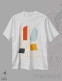 تیشرت سفید طرح دار خطوط مینیمال قرمز زرد آبی سیاه I اثر ام سی دیزاین لب | immage.ir