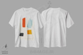 تیشرت سفید طرح دار خطوط مینیمال قرمز زرد آبی سیاه I اثر ام سی دیزاین لب | immage.ir