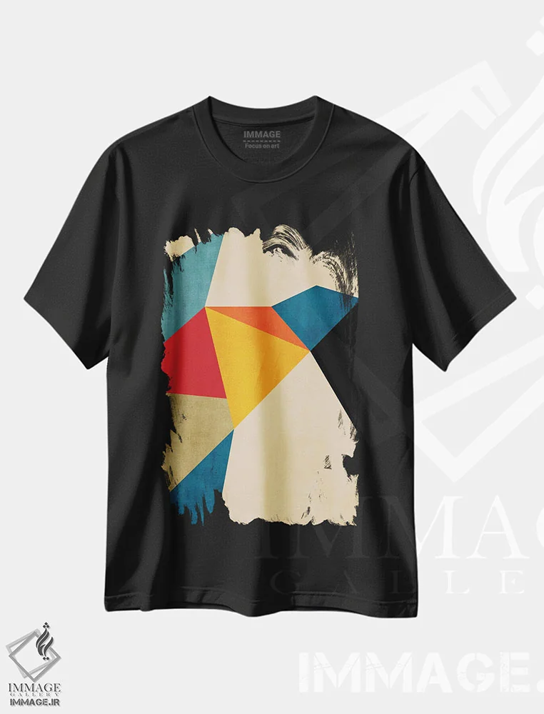 تیشرت مشکی طرح دار اثر هنری انتزاعی هندسی مدرن A اثر ام سی دیزاین لب | فروشگاه ایماژ