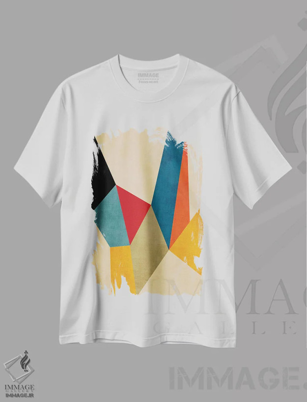 تیشرت سفید طرح دار اثر هنری انتزاعی هندسی مدرن B اثر ام سی دیزاین لب | فروشگاه ایماژ