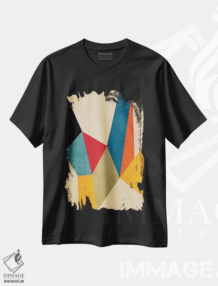 تیشرت مشکی طرح دار اثر هنری انتزاعی هندسی مدرن B اثر ام سی دیزاین لب | immage.ir