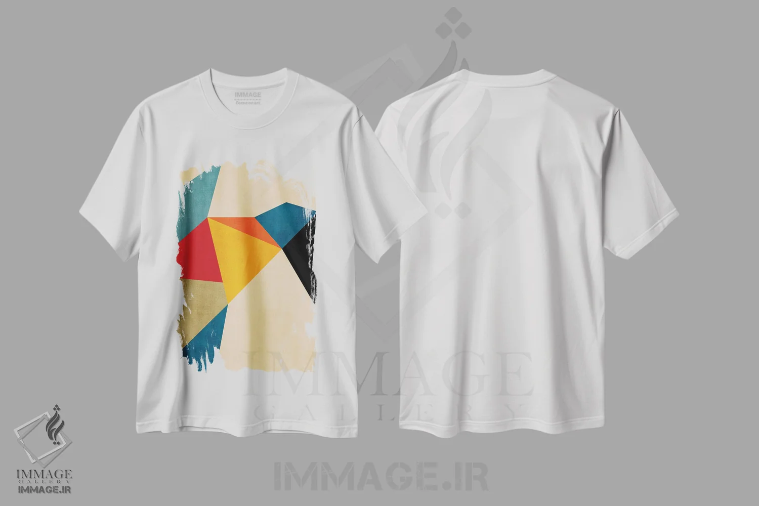 تیشرت سفید طرح دار اثر هنری انتزاعی هندسی مدرن A اثر ام سی دیزاین لب | immage.ir