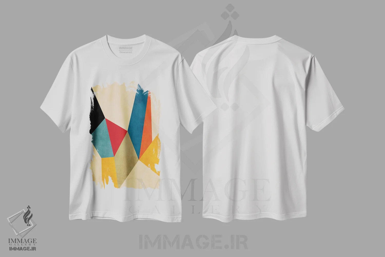 تیشرت سفید طرح دار اثر هنری انتزاعی هندسی مدرن B اثر ام سی دیزاین لب | فروشگاه ایماژ