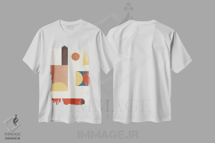 تیشرت سفید طرح دار انتزاعی هندسی مدرنیسم میان قرن C اثر ام سی دیزاین لب | immage.ir
