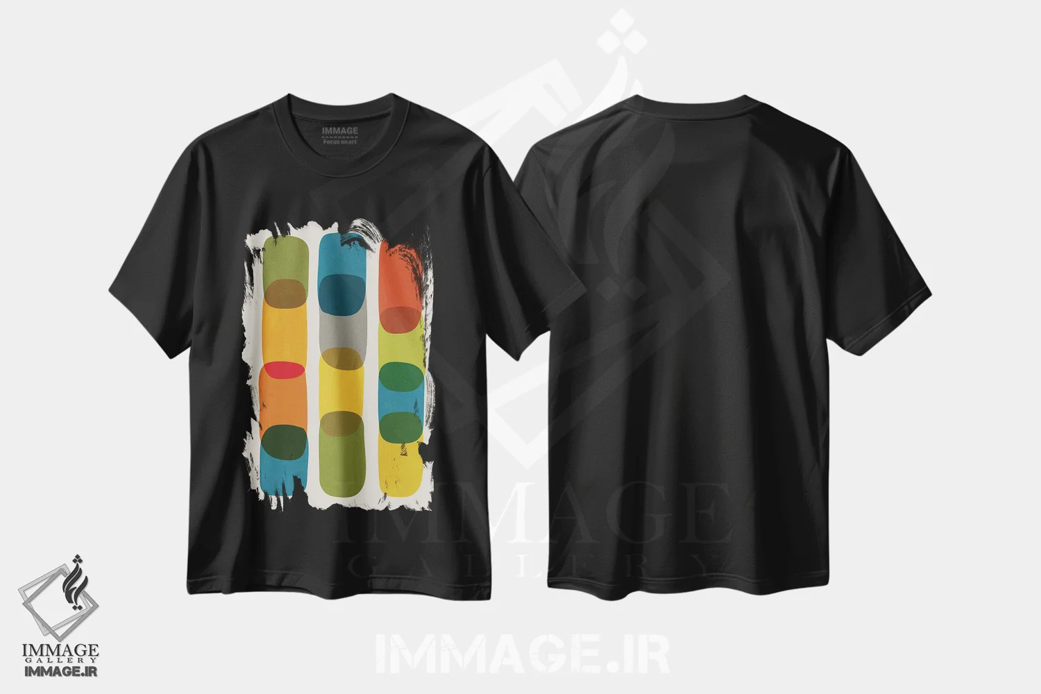 تیشرت مشکی طرح دار جسور رنگارنگ مدرن میان قرن I اثر ام سی دیزاین لب | فروشگاه ایماژ