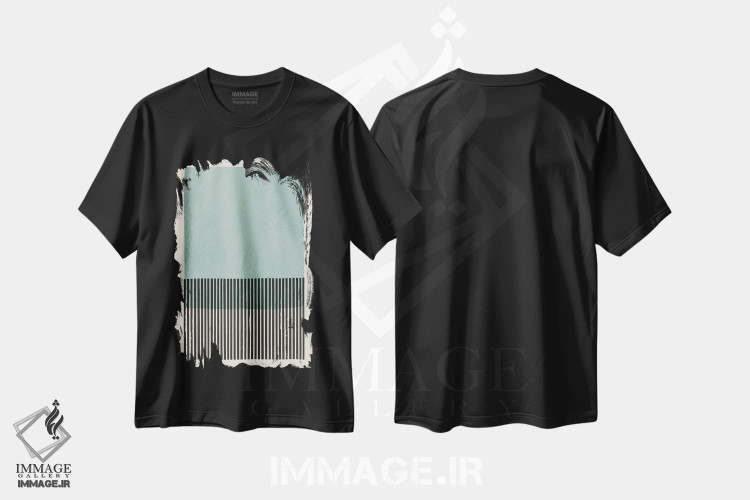 تیشرت مشکی طرح دار بلوک سبزآبی روشن و خطوط سیاه اثر ام سی دیزاین لب | immage.ir