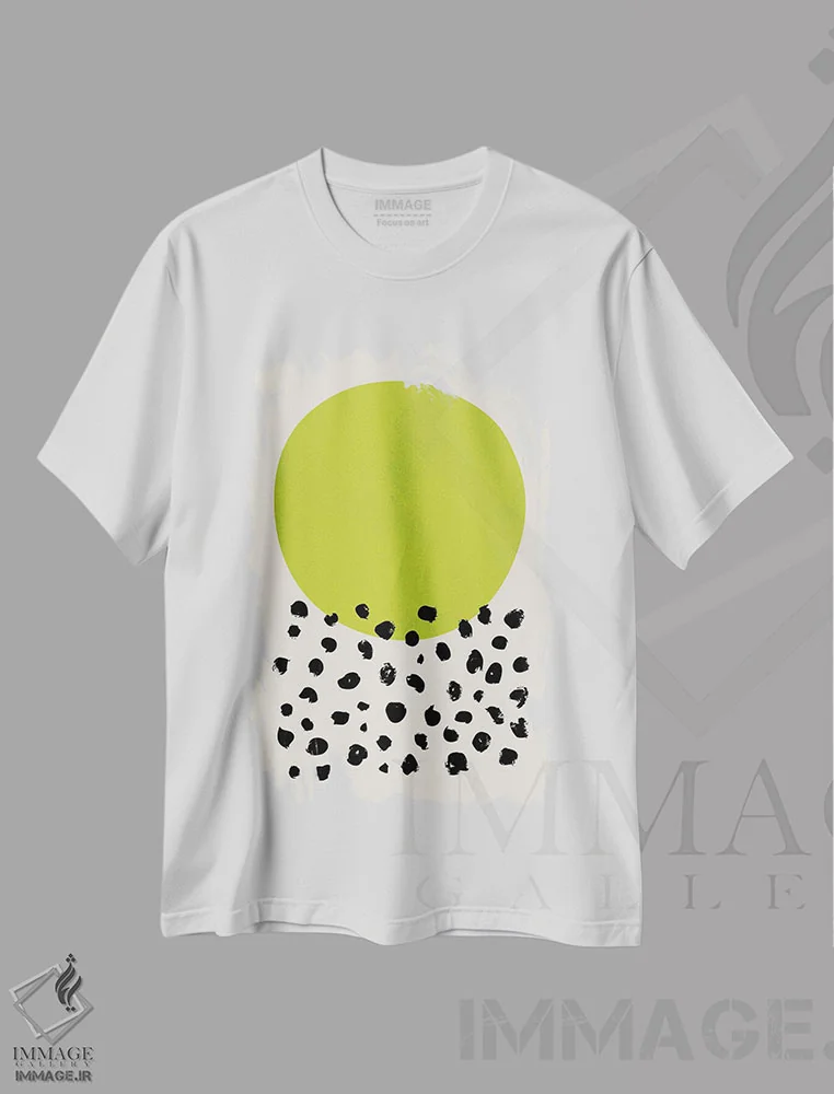 تیشرت سفید طرح دار نقطه های سیاه سبز چارتروز اثر ام سی دیزاین لب | فروشگاه ایماژ
