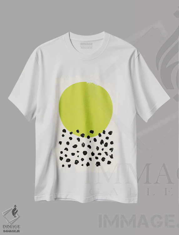 تیشرت سفید طرح دار نقطه های سیاه سبز چارتروز اثر ام سی دیزاین لب | فروشگاه ایماژ