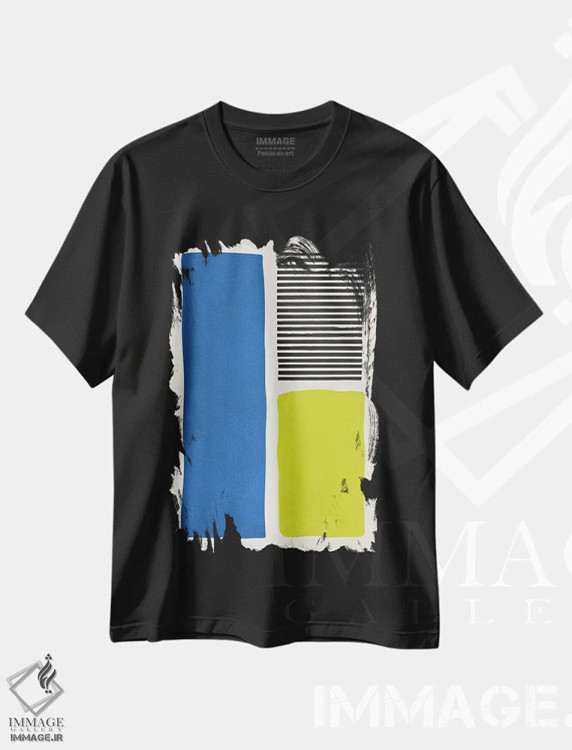 تیشرت مشکی طرح دار خطوط سیاه آبی سبز چارتروز اثر ام سی دیزاین لب | immage.ir