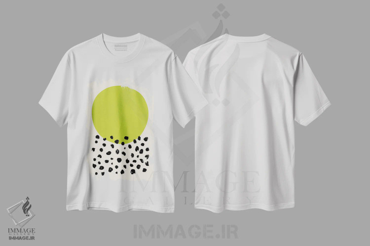 تیشرت سفید طرح دار نقطه های سیاه سبز چارتروز اثر ام سی دیزاین لب | فروشگاه ایماژ