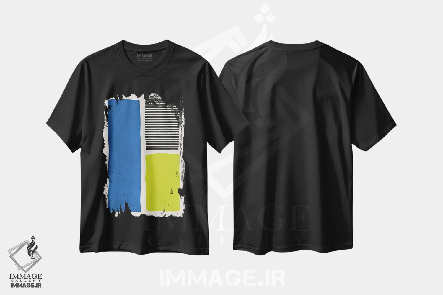 تیشرت مشکی طرح دار خطوط سیاه آبی سبز چارتروز اثر ام سی دیزاین لب | immage.ir