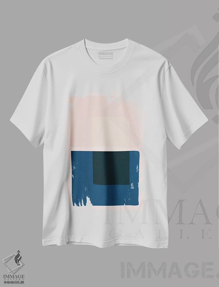 تیشرت سفید طرح دار بلوک رنگ صورتی و سرمه ای I اثر ام سی دیزاین لب | immage.ir