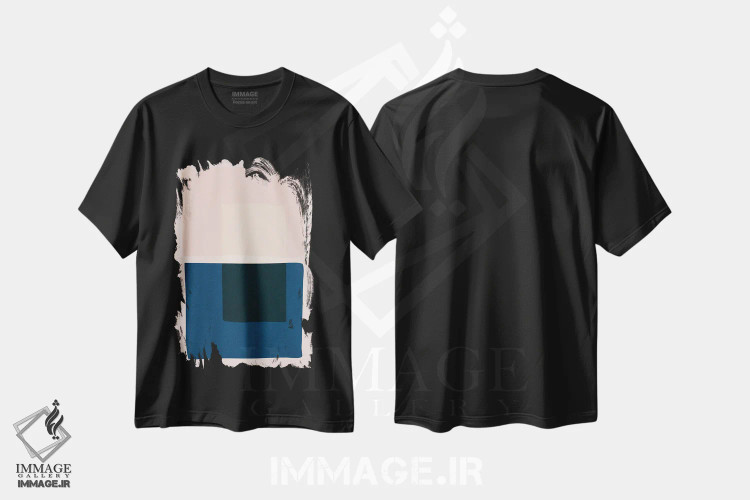 تیشرت مشکی طرح دار بلوک رنگ صورتی و سرمه ای I اثر ام سی دیزاین لب | فروشگاه ایماژ