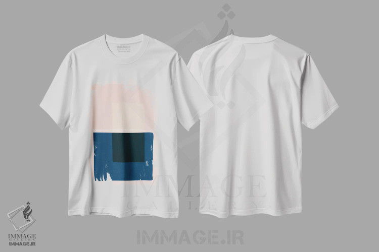 تیشرت سفید طرح دار بلوک رنگ صورتی و سرمه ای I اثر ام سی دیزاین لب | immage.ir