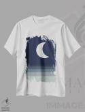 تیشرت سفید طرح دار ماه سرمه ای و سفید، آبستره اثر ام سی دیزاین لب | فروشگاه ایماژ