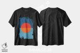 تیشرت مشکی طرح دار خورشید نارنجی قرمز آبی، آبستره اثر ام سی دیزاین لب | فروشگاه ایماژ