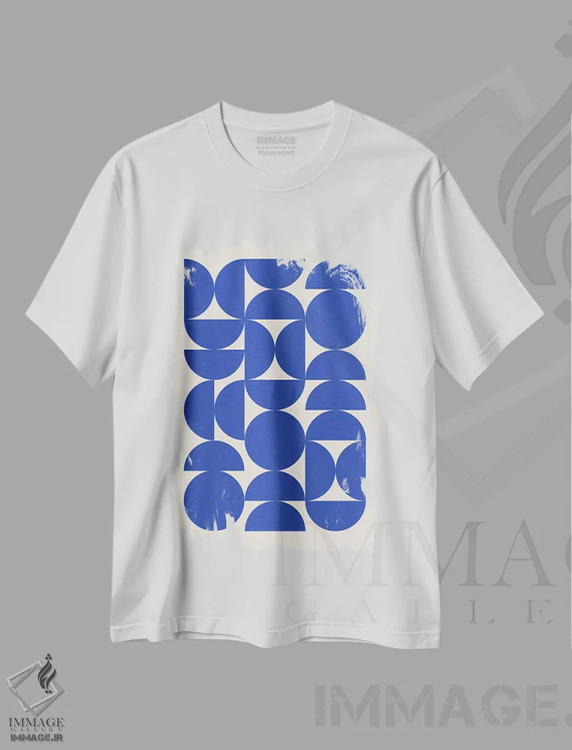 تیشرت سفید طرح دار نیم دایره های آبی ماتیس اثر ام سی دیزاین لب | immage.ir