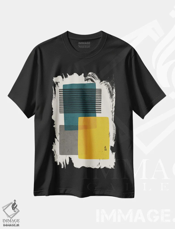 تیشرت مشکی طرح دار مدرن خردلی فیروزه ای خاکستری ۱ اثر ام سی دیزاین لب | immage.ir
