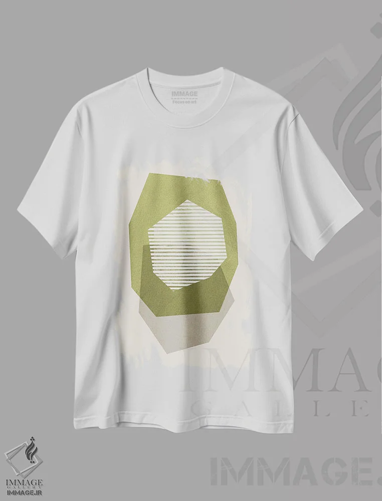 تیشرت سفید طرح دار سبز و سفید و بژ ۱ اثر ام سی دیزاین لب | immage.ir