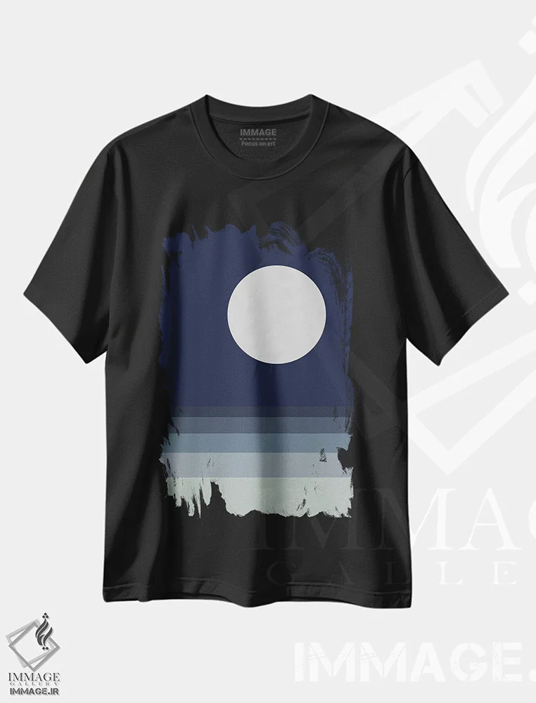 تیشرت مشکی طرح دار ماه کامل بر فراز دریا اثر ام سی دیزاین لب | فروشگاه ایماژ