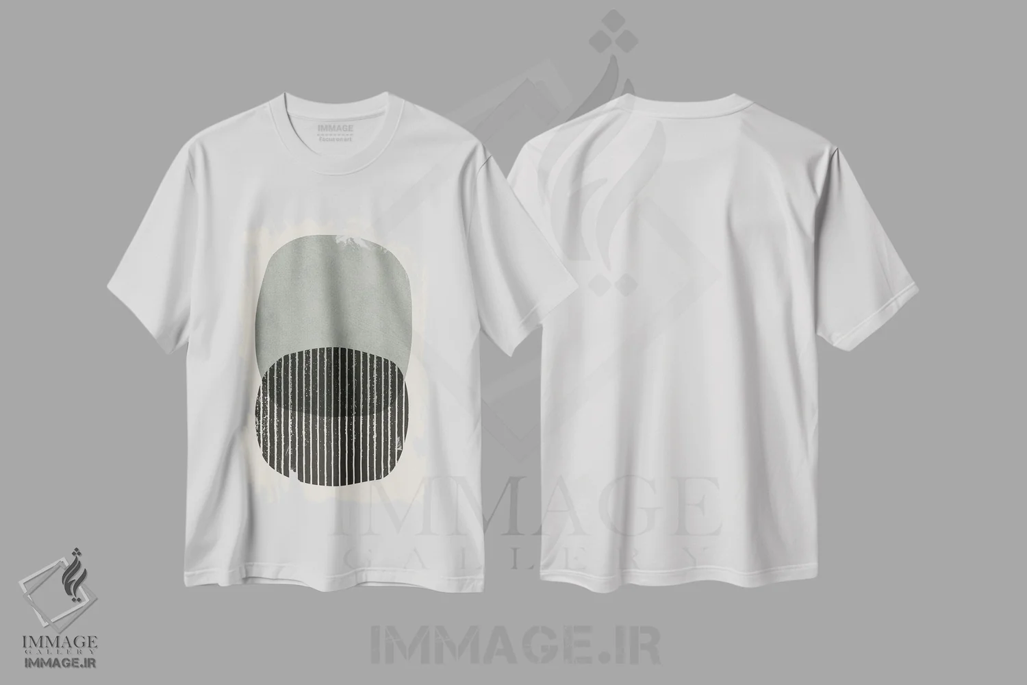 تیشرت سفید طرح دار دایره های سیاه و خاکستری برجسته اثر ام سی دیزاین لب | فروشگاه ایماژ