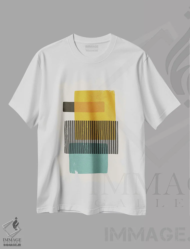تیشرت سفید طرح دار مدرن خردلی فیروزه ای خاکستری ۲ اثر ام سی دیزاین لب | immage.ir