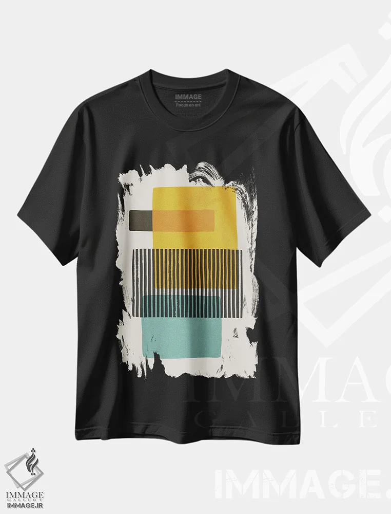 تیشرت مشکی طرح دار مدرن خردلی فیروزه ای خاکستری ۲ اثر ام سی دیزاین لب | فروشگاه ایماژ