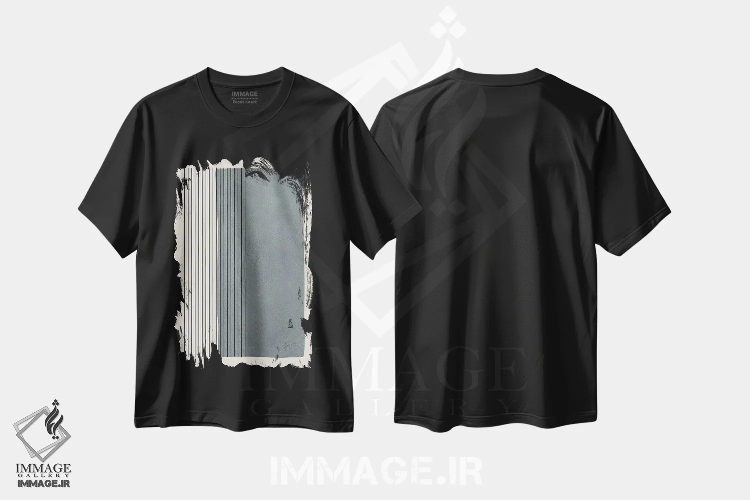 تیشرت مشکی طرح دار بلوک های رنگی خاکستری با خطوط عمودی اثر ام سی دیزاین لب | immage.ir