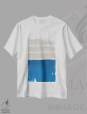 تیشرت سفید طرح دار خطوط افقی آبی تیره اثر ام سی دیزاین لب | immage.ir