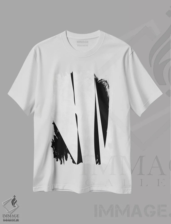 تیشرت سفید طرح دار ترکیب مینیمال سیاه و سفید ۲ اثر ام سی دیزاین لب | فروشگاه ایماژ