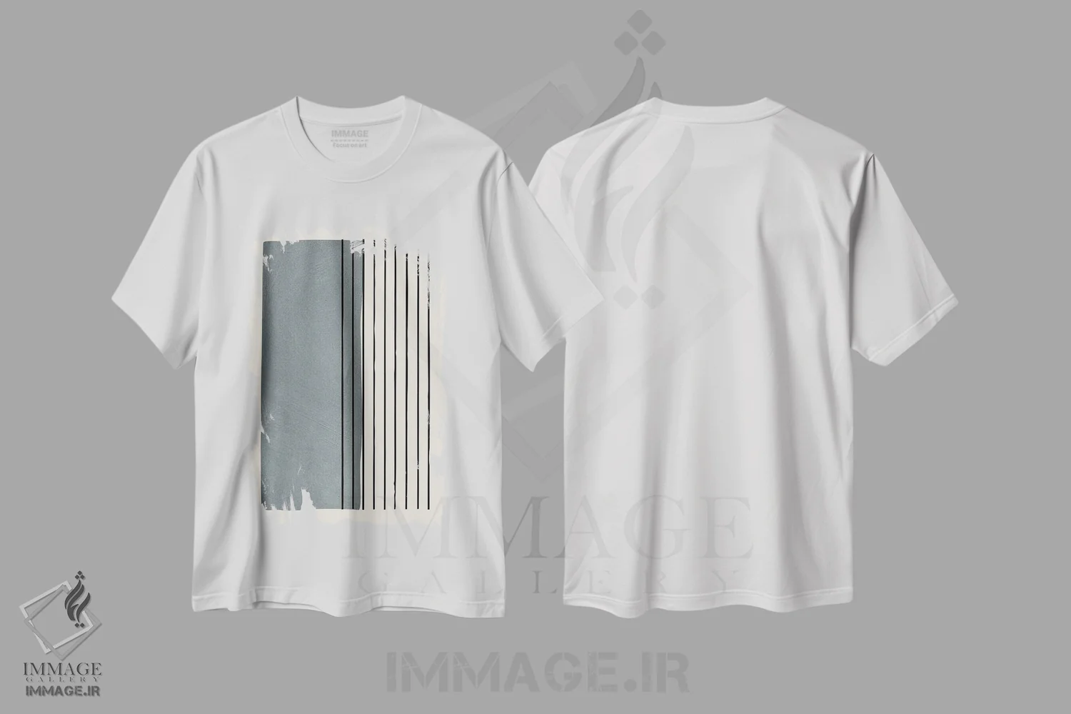 تیشرت سفید طرح دار بلوک خاکستری مینیمال با خط مشکی اثر ام سی دیزاین لب | immage.ir
