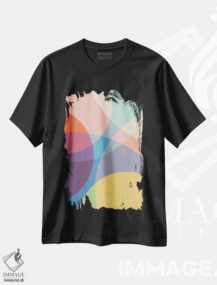 تیشرت مشکی طرح دار دایره های رنگارنگ انتزاعی ۲ اثر ام سی دیزاین لب | فروشگاه ایماژ