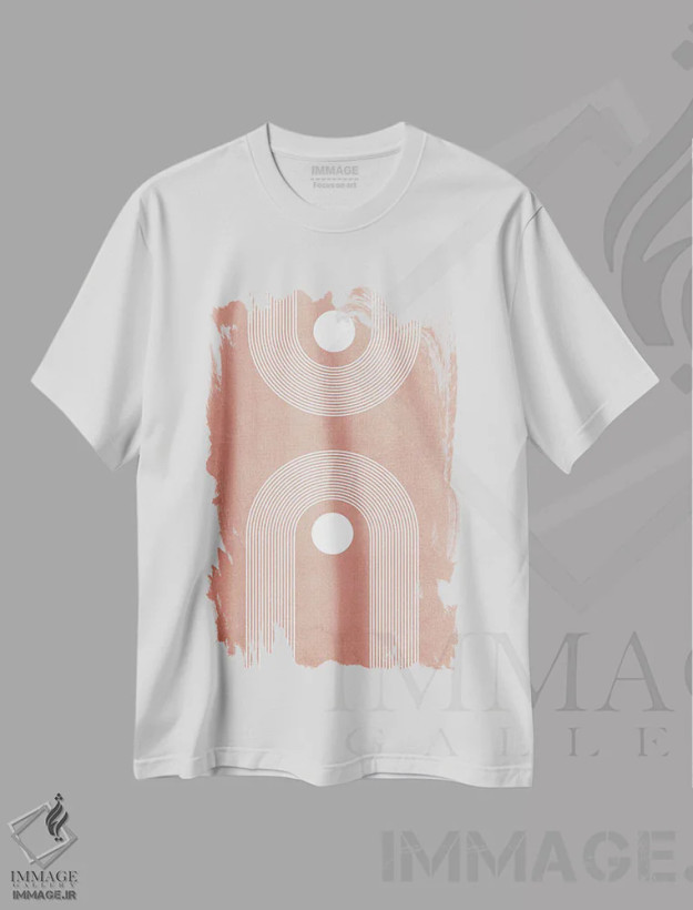 تیشرت سفید طرح دار قوس های سرخ گلی اثر ام سی دیزاین لب | فروشگاه ایماژ