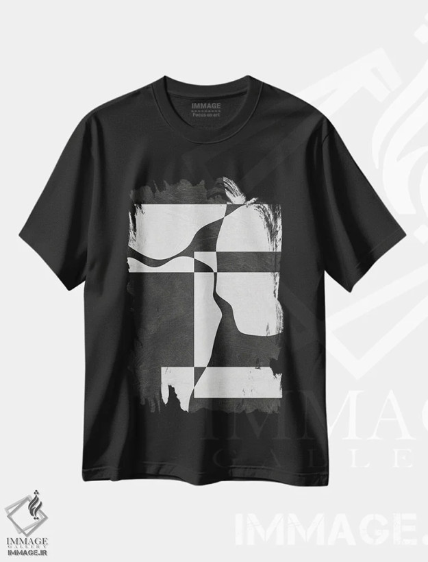 تیشرت مشکی طرح دار اشکال سه سر مینیمال سیاه و سفید اثر ام سی دیزاین لب | فروشگاه ایماژ