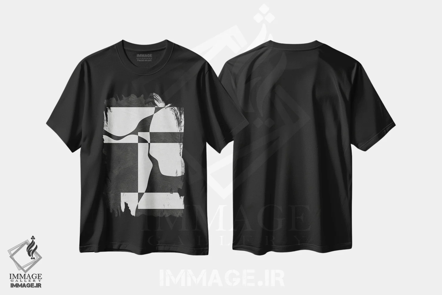 تیشرت مشکی طرح دار اشکال سه سر مینیمال سیاه و سفید اثر ام سی دیزاین لب | فروشگاه ایماژ
