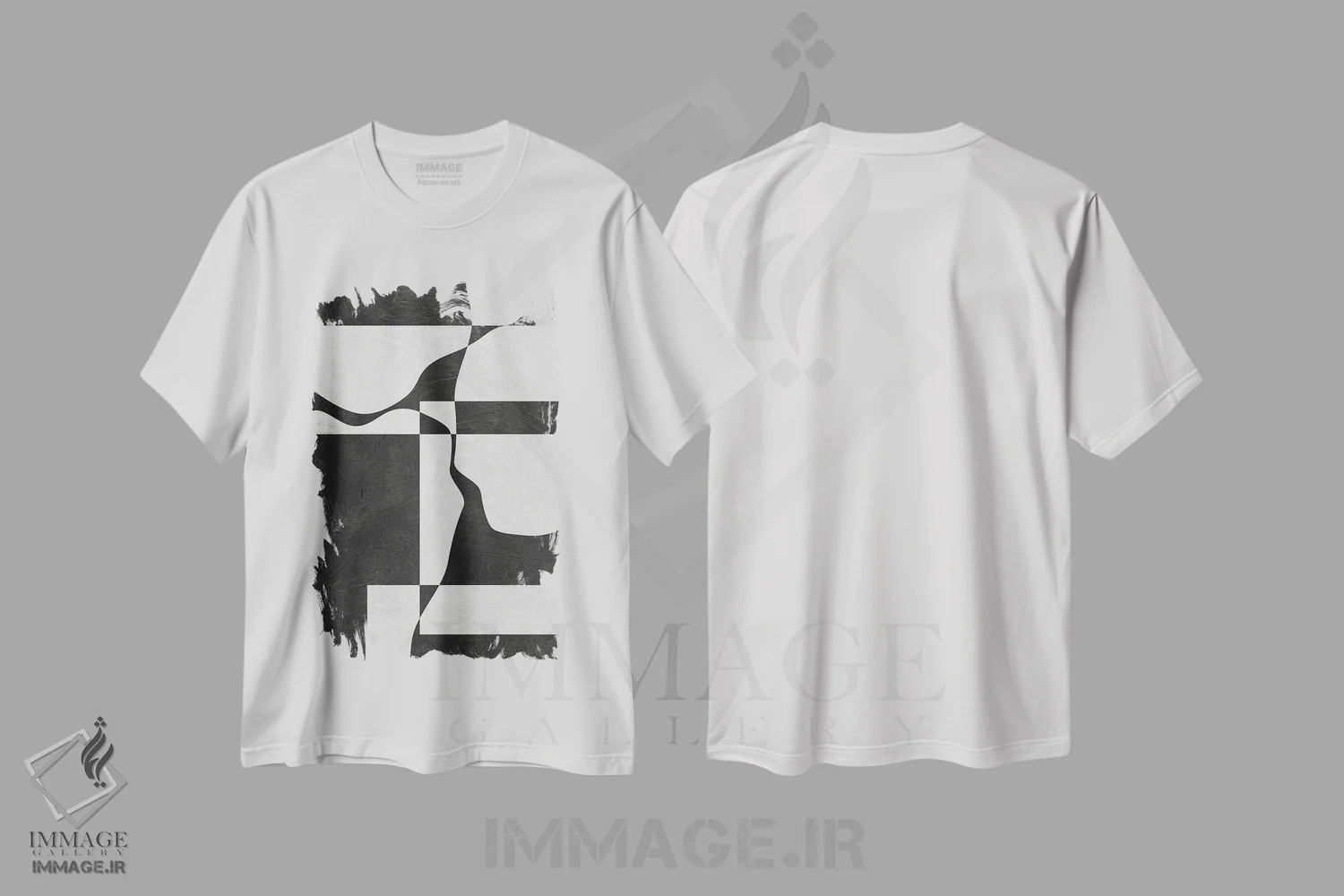 تیشرت سفید طرح دار اشکال سه سر مینیمال سیاه و سفید اثر ام سی دیزاین لب | immage.ir