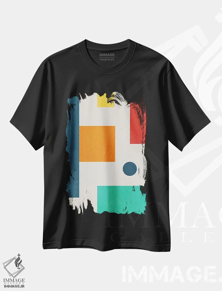 تیشرت مشکی طرح دار هندسی رنگارنگ ۱ اثر ام سی دیزاین لب | immage.ir