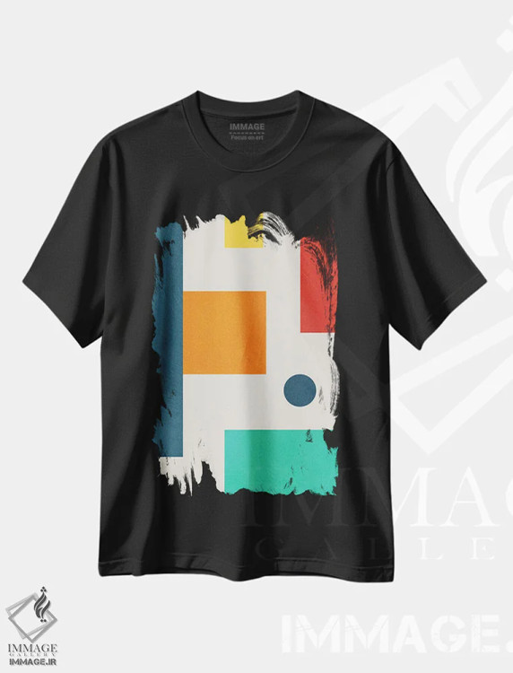 تیشرت مشکی طرح دار هندسی رنگارنگ ۱ اثر ام سی دیزاین لب | immage.ir