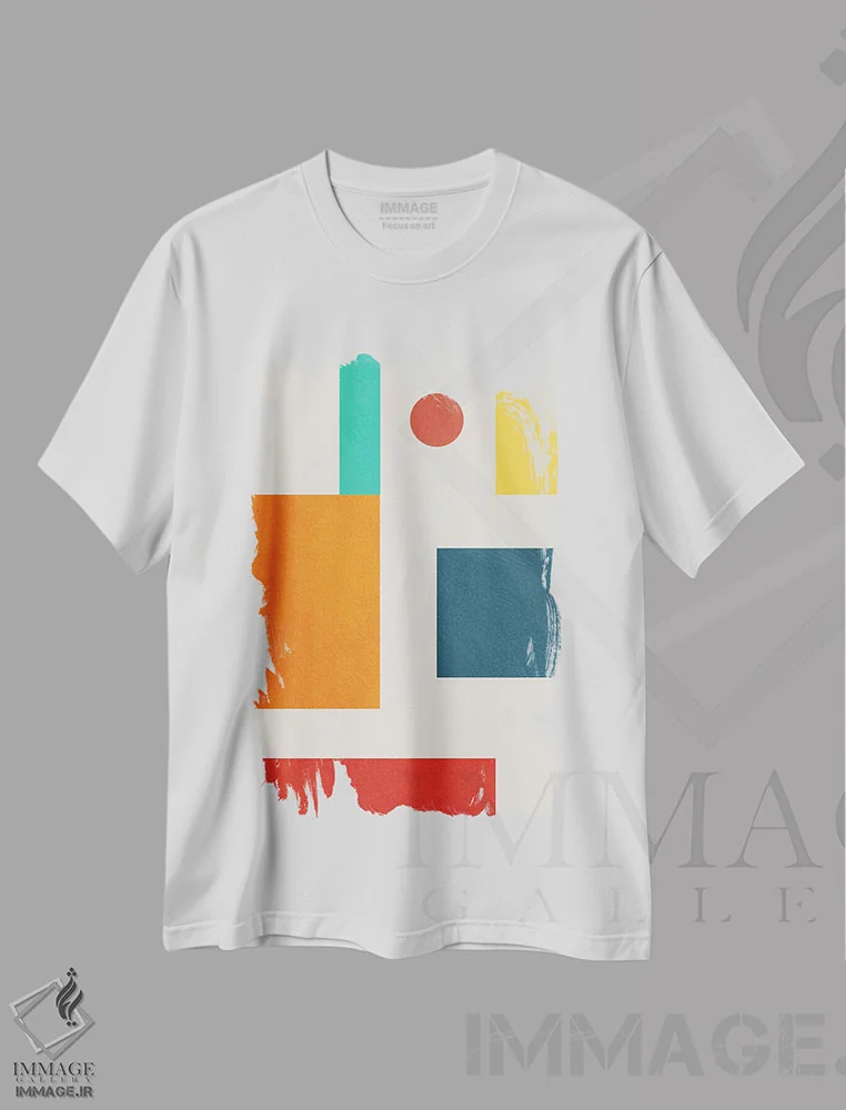 تیشرت سفید طرح دار هندسی رنگارنگ ۲ اثر ام سی دیزاین لب | immage.ir