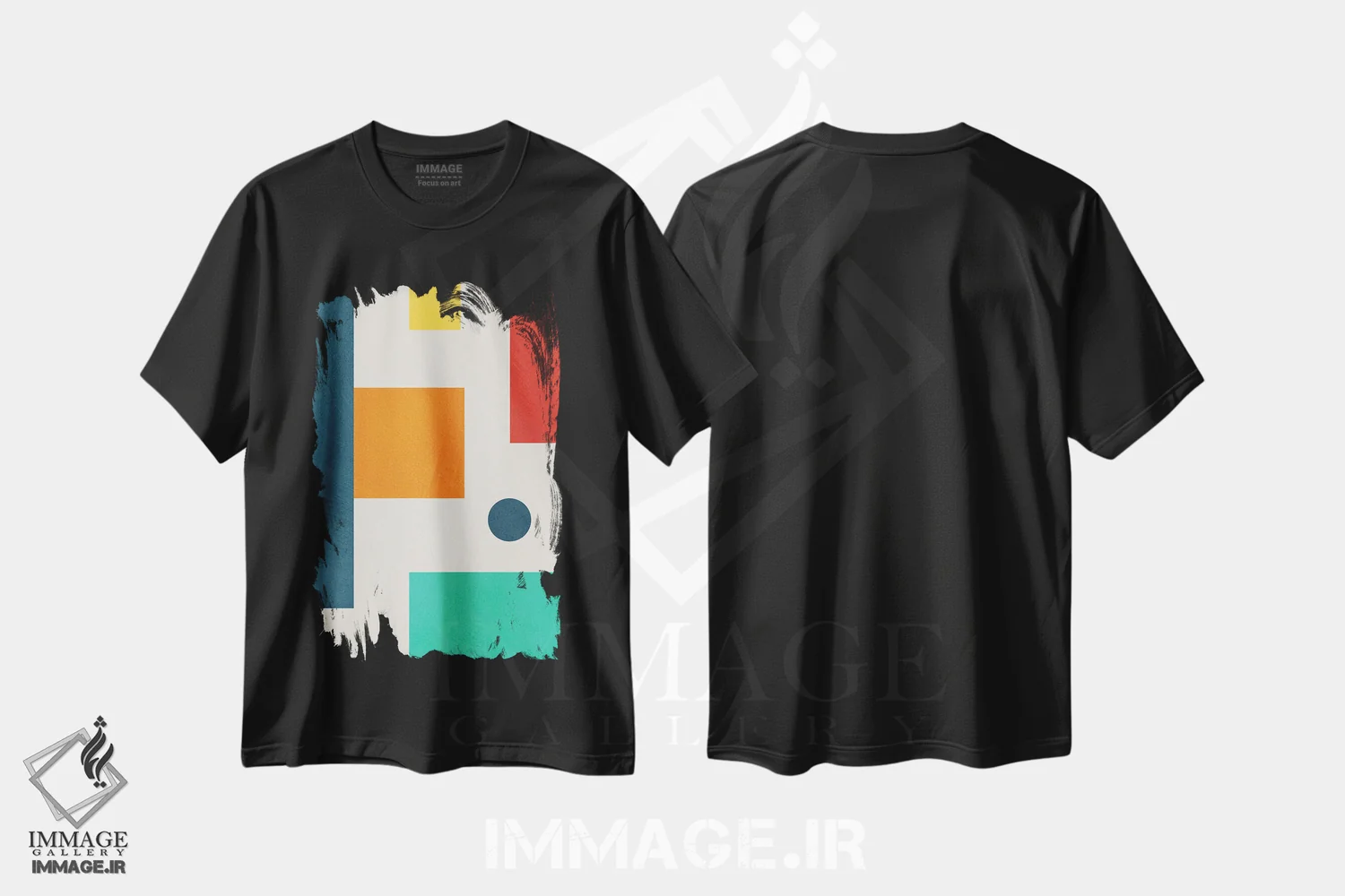 تیشرت مشکی طرح دار هندسی رنگارنگ ۱ اثر ام سی دیزاین لب | immage.ir
