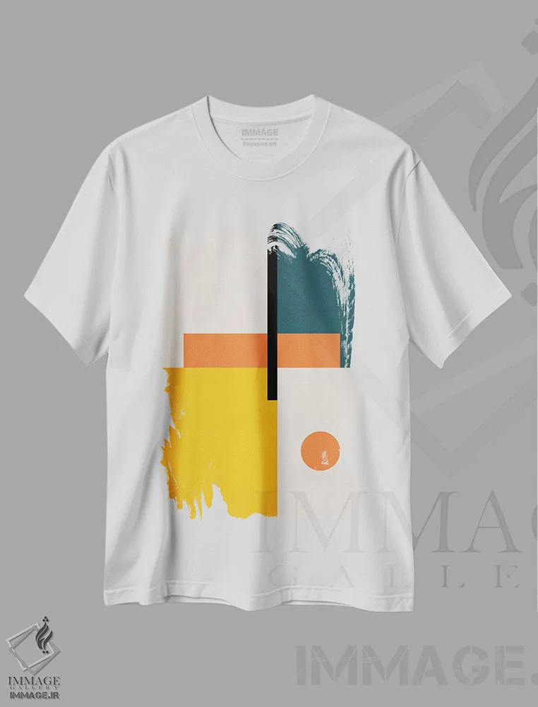 تیشرت سفید طرح دار انتزاعی هندسی به سبک باوهاوس ۳ اثر ام سی دیزاین لب | immage.ir