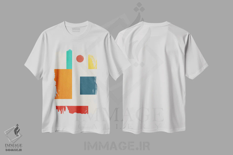تیشرت سفید طرح دار هندسی رنگارنگ ۲ اثر ام سی دیزاین لب | immage.ir