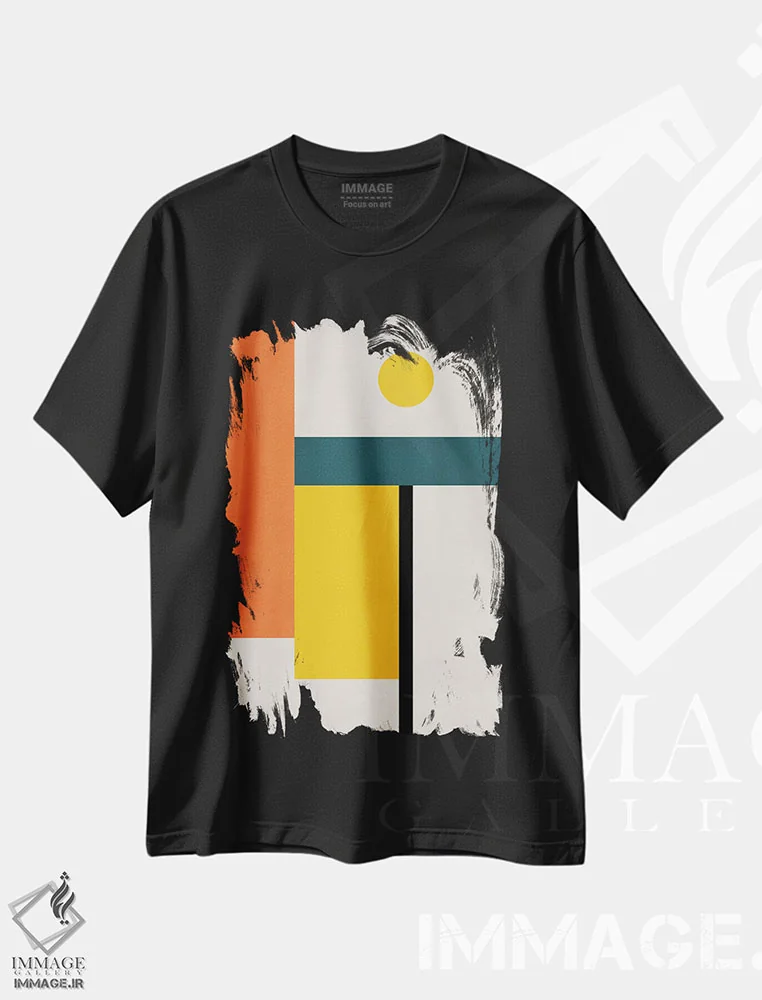 تیشرت مشکی طرح دار انتزاعی هندسی به سبک باوهاوس ۴ اثر ام سی دیزاین لب | فروشگاه ایماژ