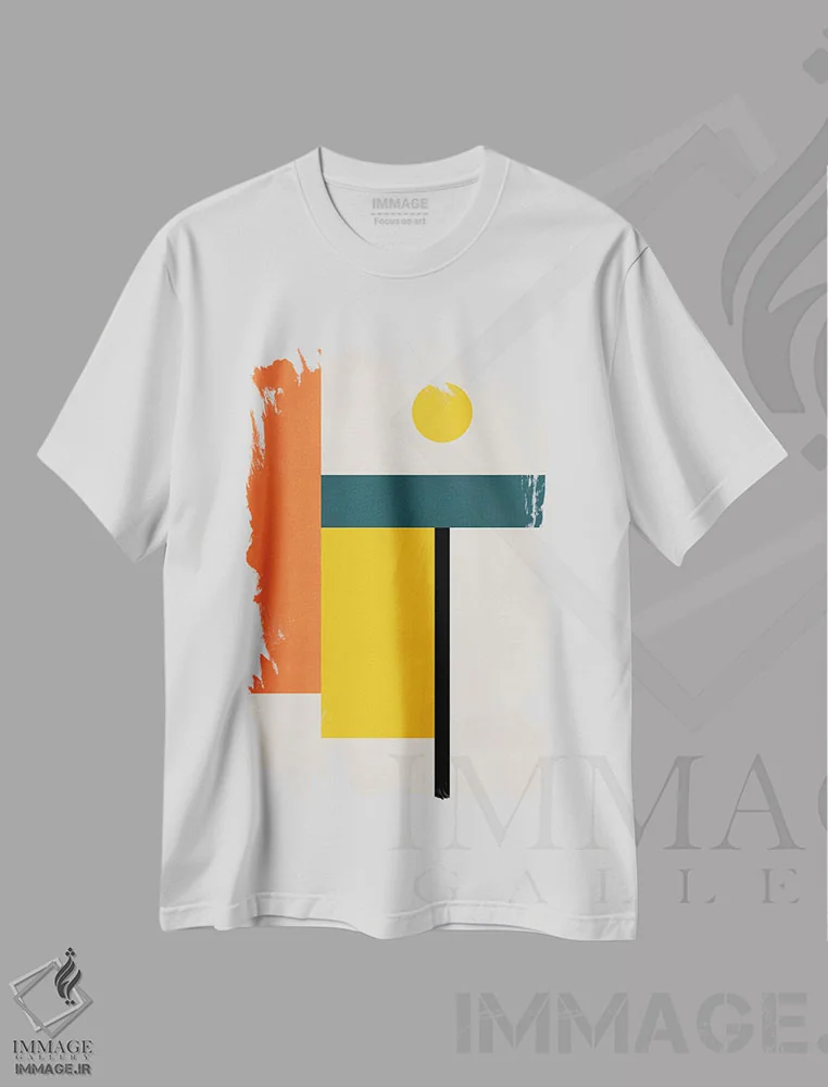 تیشرت سفید طرح دار انتزاعی هندسی به سبک باوهاوس ۴ اثر ام سی دیزاین لب | immage.ir