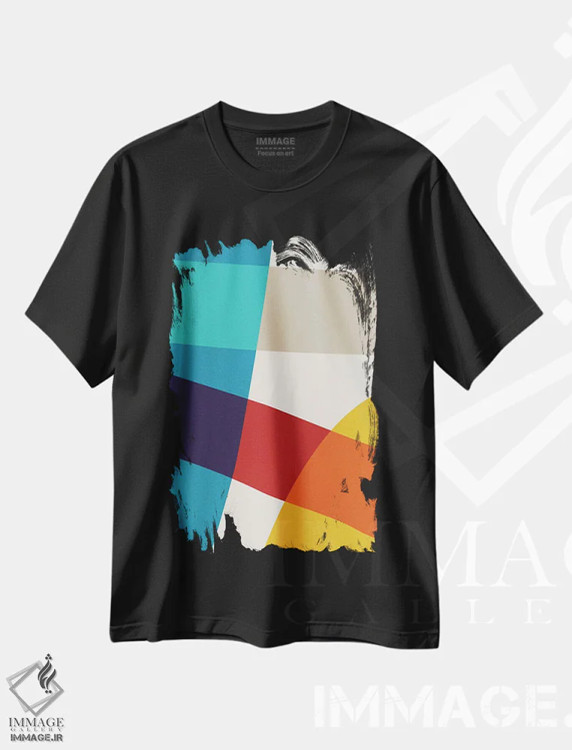 تیشرت مشکی طرح دار انتزاعی قرمز زرد آبی بژ ۴ اثر ام سی دیزاین لب | immage.ir
